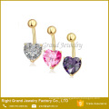 Prong Setting Cubic Zirconia 14K Gold Plated Heart Navel Ring